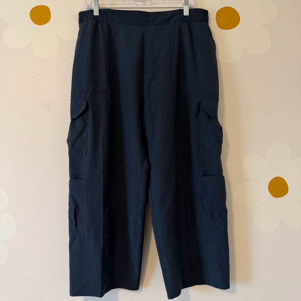 Albion Wide Leg Cropped Cargo Pants in True Blue Gray Audrey - Picture 2 of 10